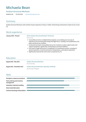 Aviation Structural Mechanic Resume Sample and Template