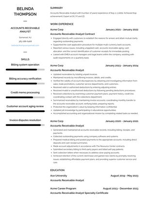 Accounts Receivable Analyst Resume Sample and Template