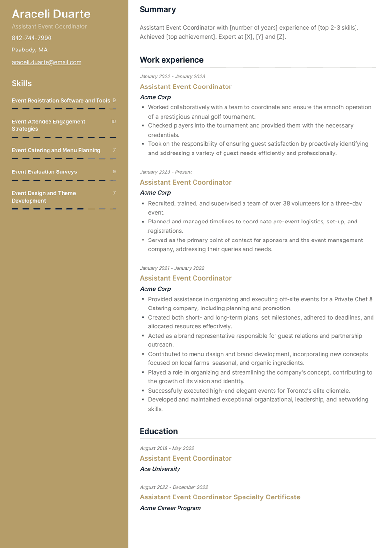 Assistant Event Coordinator Resume Sample and Template