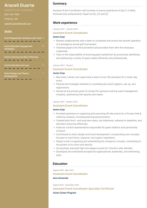Assistant Event Coordinator Resume Sample and Template