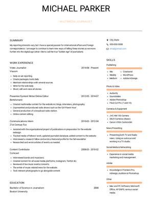 Multimedia Journalist  Resume Sample and Template