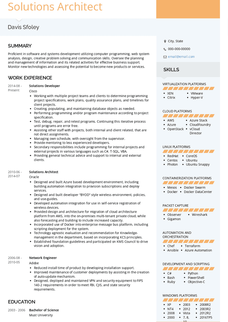 Solutions Developer Resume Sample and Template