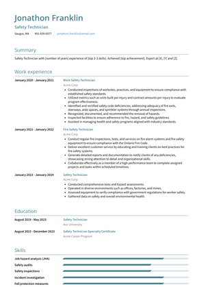 Safety Technician Resume Sample and Template