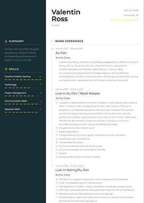 Au Pair Resume Sample and Template