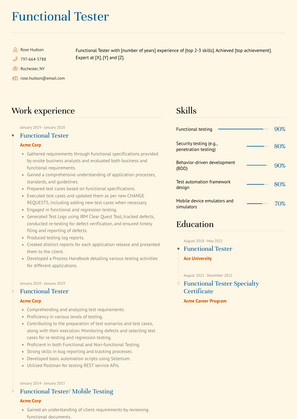 Functional Tester Resume Sample and Template