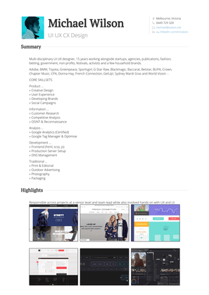 Freelance Ui / Ux Designer Resume Sample and Template