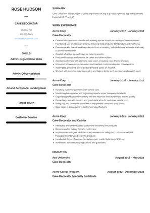 Cake Decorator Resume Sample and Template