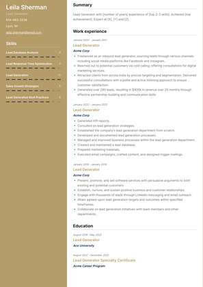 Lead Generator Resume Sample and Template