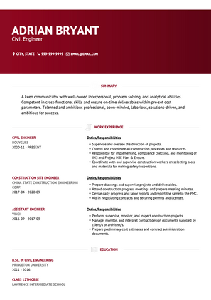 Civil Engineer CV Example and Template