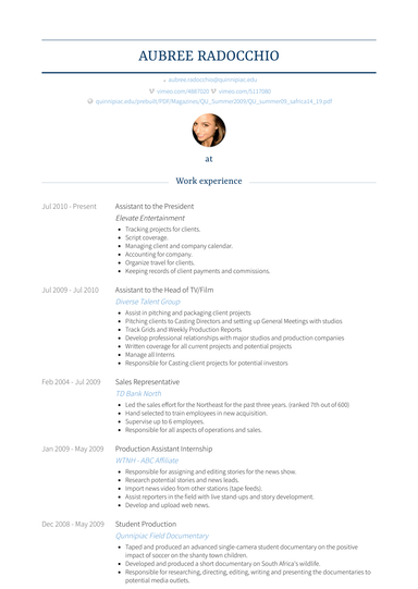 Assistant To The President Resume Sample and Template
