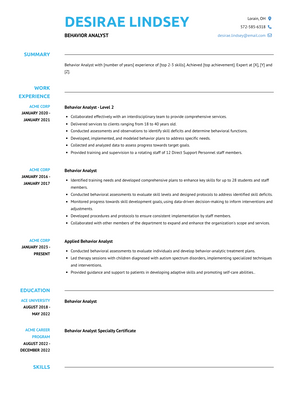 Behavior Analyst Resume Sample and Template