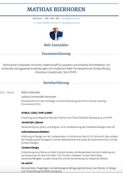 Web-Entwickler  Resume Sample and Template