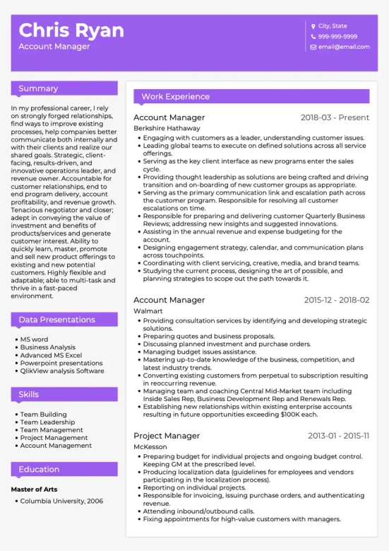 account management resume skills