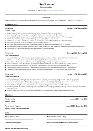 Support Analyst Resume Sample and Template