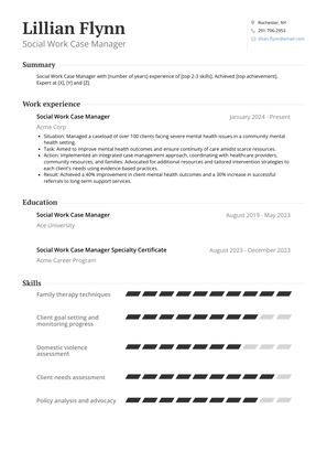 Social Work Case Manager Resume Sample and Template