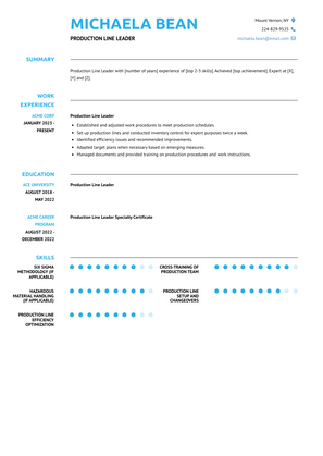 Production Line Leader Resume Sample and Template