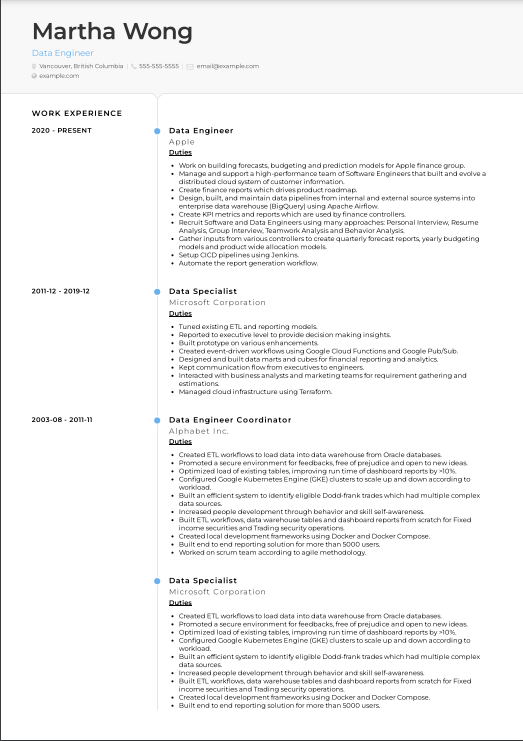 reverse chronological two page resume format page 1