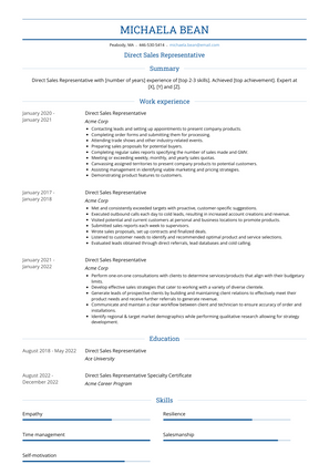 Direct Sales Representative Resume Sample and Template