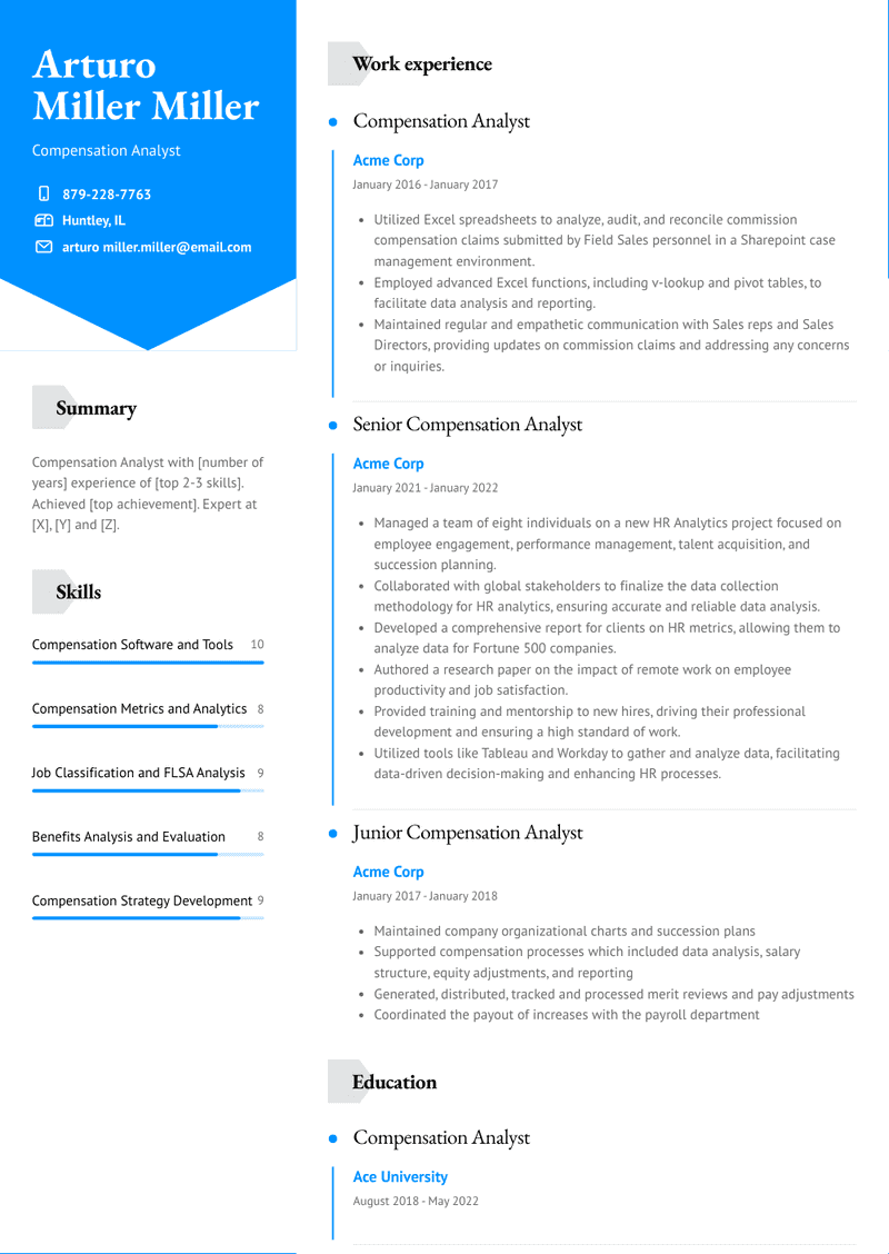 Compensation Analyst Resume Sample and Template