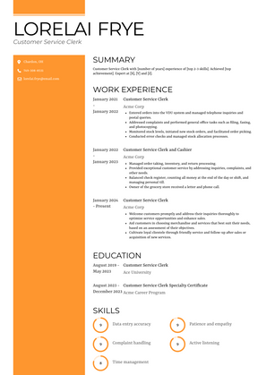 Customer Service Clerk Resume Sample and Template