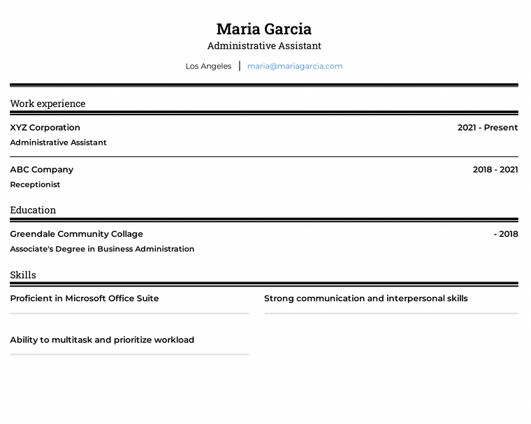 Simple administrative assistant cv template