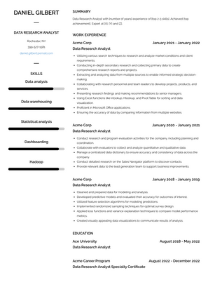 Data Research Analyst Resume Sample and Template