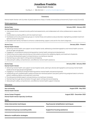 Mental Health Worker Resume Sample and Template
