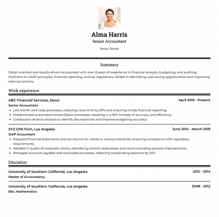 Korea Resume Example - Accountant