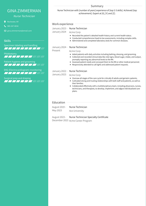 Nurse Technician Resume Sample and Template