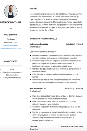 Exemple et modèle de CV Chef