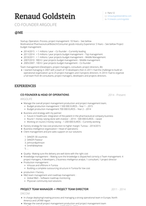 Co Founder & Head Of Operations Resume Sample and Template