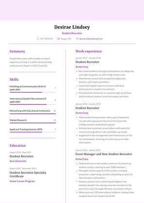 Student Recruiter Resume Sample and Template