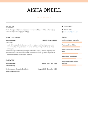 Media Manager Resume Sample and Template