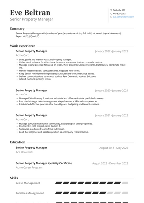 Senior Property Manager Resume Sample and Template