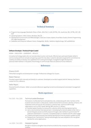 Technical Leader/Developer Resume Sample and Template