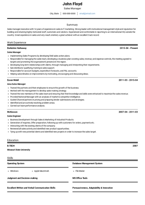 Sales Manager Resume Sample and Template