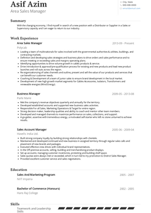 Area Sales Manager Resume Sample and Template