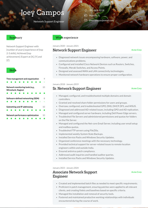 Network Support Engineer Resume Sample and Template