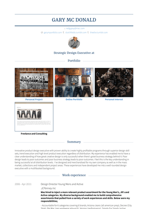Design Director Young Mens And Active Resume Sample and Template