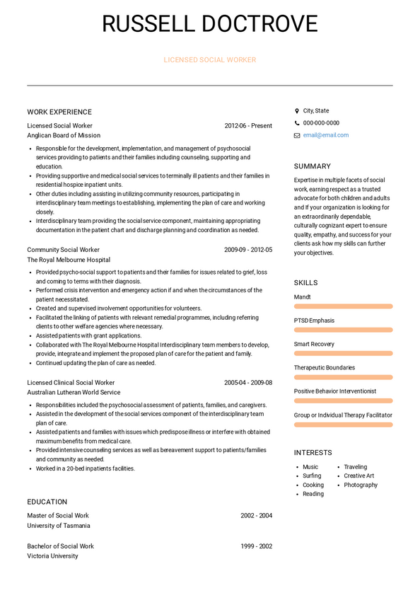 sample resume for social worker with no experience