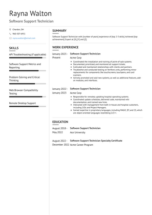 Software Support Technician Resume Sample and Template