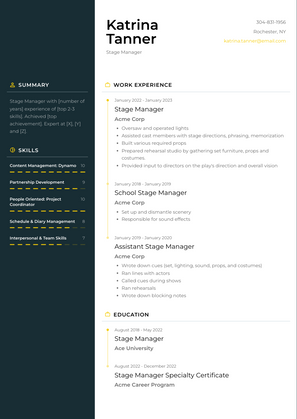 Stage Manager Resume Sample and Template
