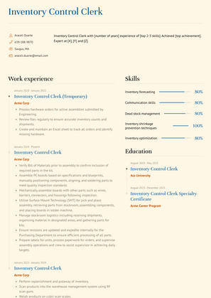 Inventory Control Clerk Resume Sample and Template