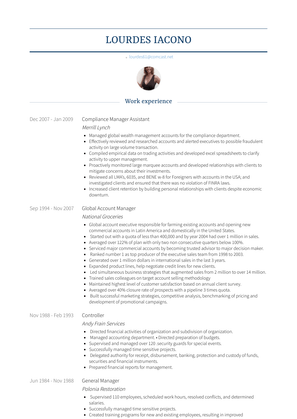 Compliance Manager Assistant Resume Sample and Template