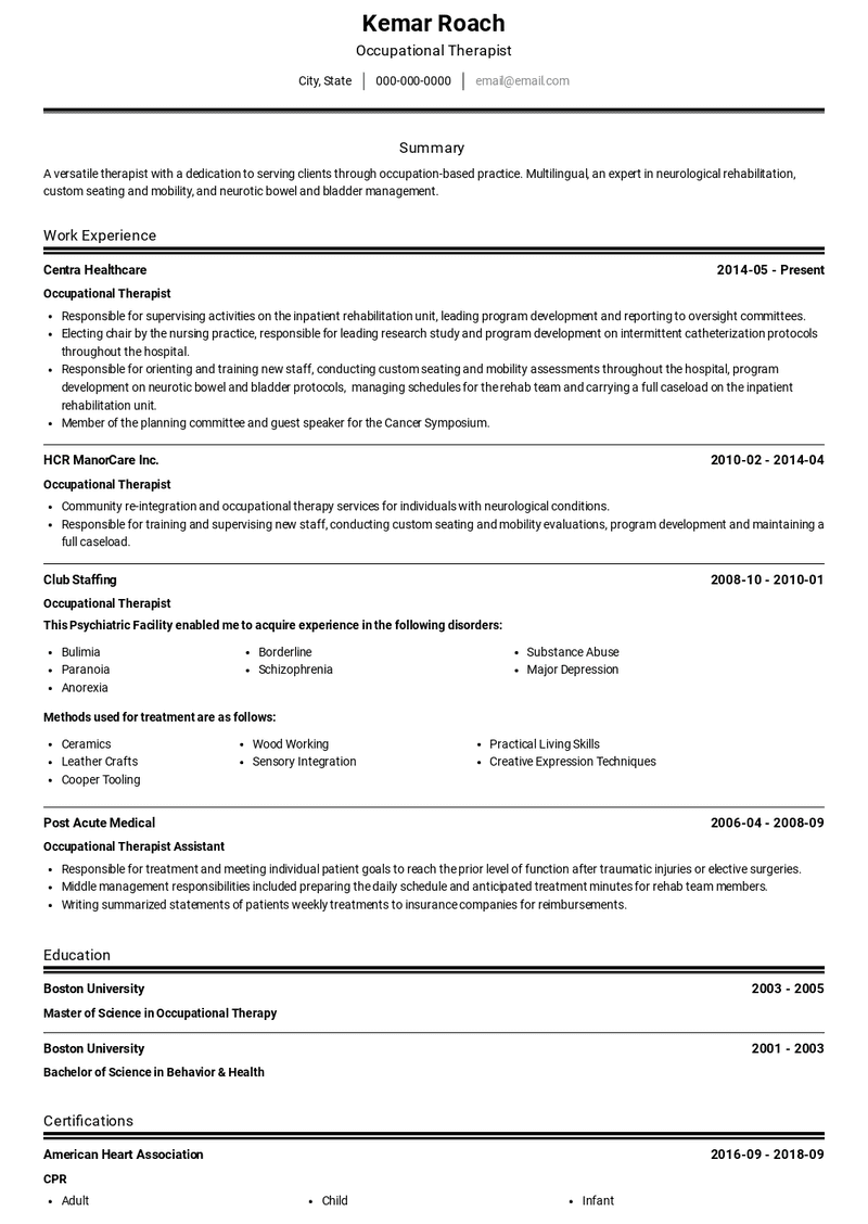 Occupational Therapist Resume Sample and Template
