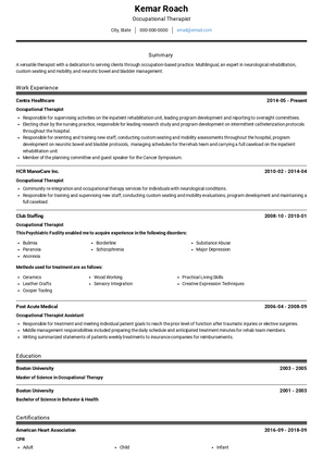 Occupational Therapist Resume Sample and Template