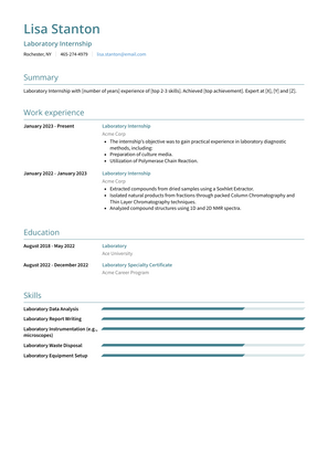 Laboratory Internship Resume Sample and Template