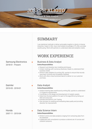 Data Analyst CV Example and Template