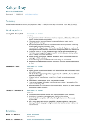 Health Care Provider Resume Sample and Template