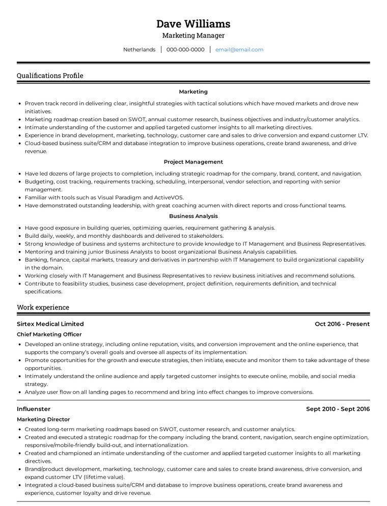 Netherlands Resume: Combination Format